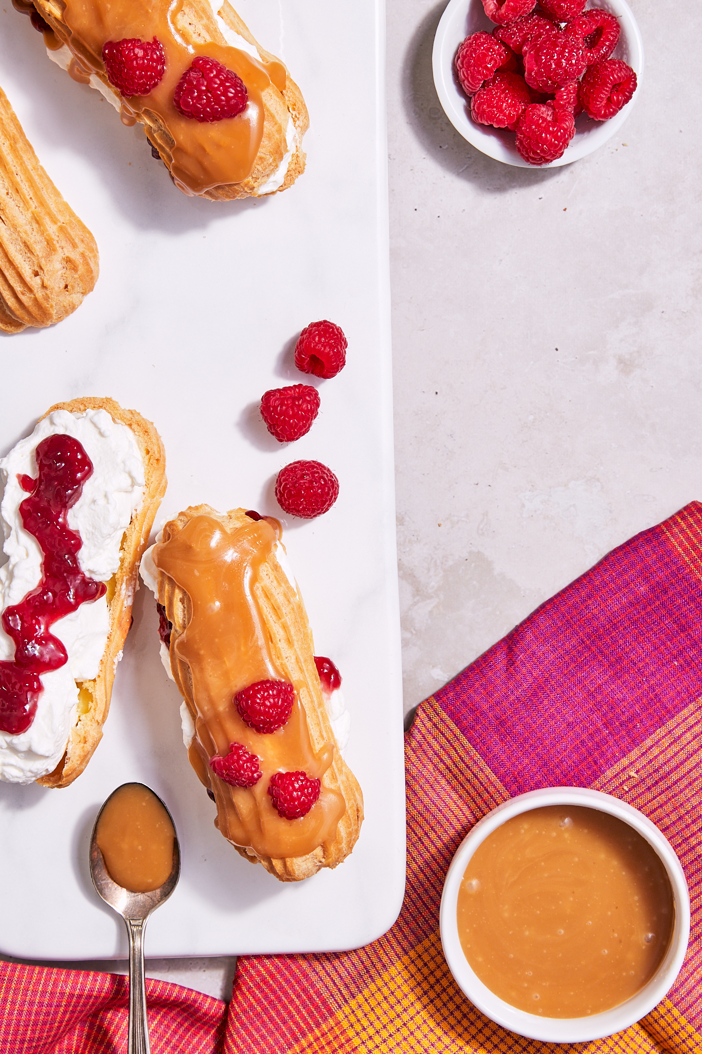 Butterscotch Raspberry Eclairs